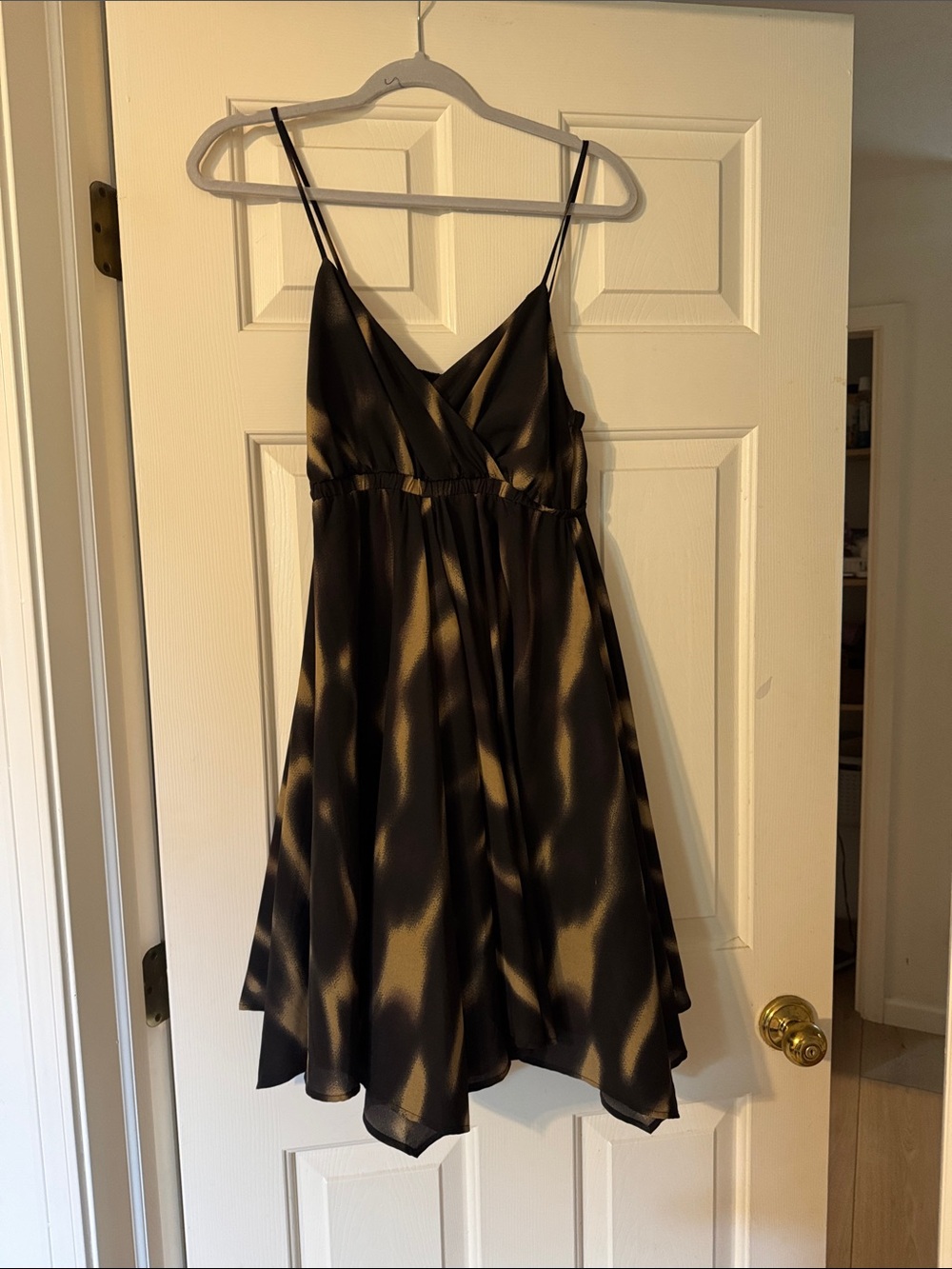 Black and Gold Satin Spaghetti Strap Dress